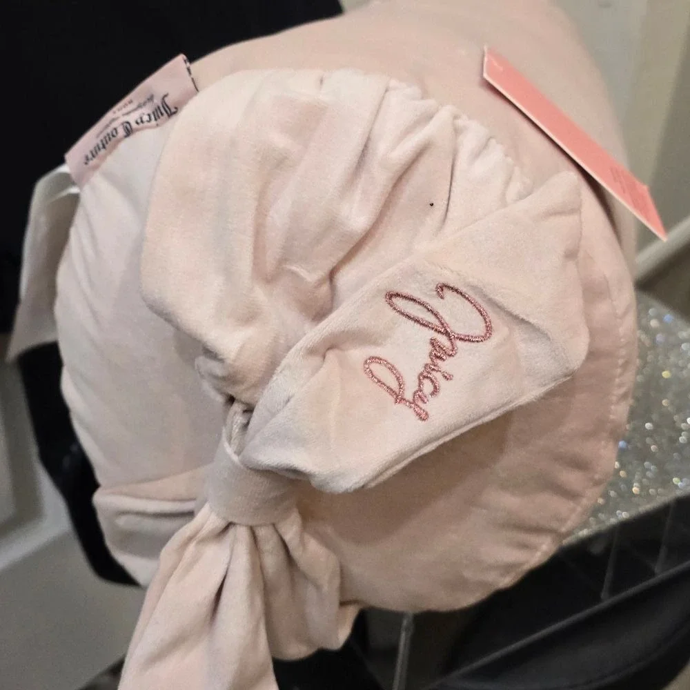 Juicy‎ Couture Home Signature Logo Bow Velour Bolster Decorative Pillow- Pink